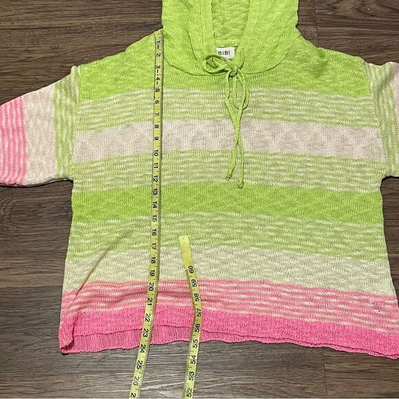 Bibi Rhyme Or Reason Lightweight Striped Hoodie Sweater Green Pink Size Medium - Picture 12 of 12